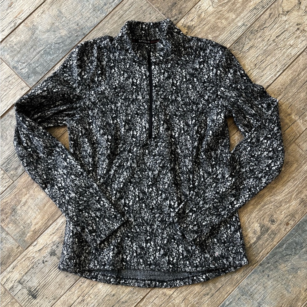 Spyder Women’s Medium Quarter Zip Fleece Pullover | Black & White Marled